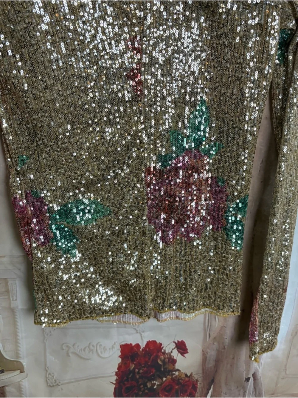 NEW Free People Gold Rush long sleeve top in a champagne floral sequin - Picture 8 of 10